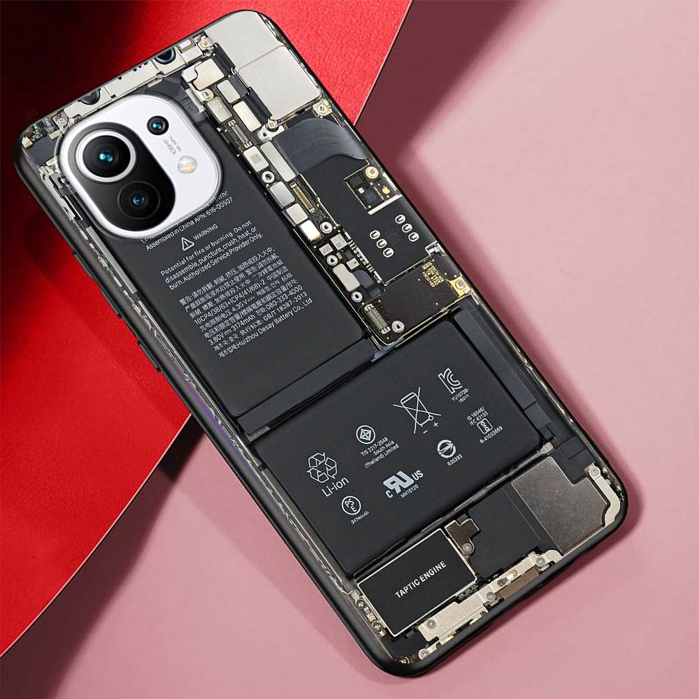 Motherboard Circuit Board Case for Xiaomi Mi 11 Ultra 11T 12 10T 9T Pro 12X Note 10 9 8 Lite A3 CC9E 10S Black Soft Phone Cover