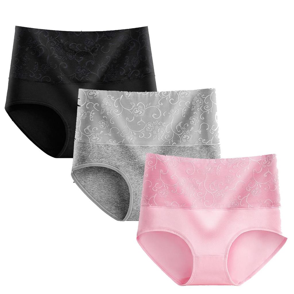 Set of 3 High-Waisted Women's Jacquard Panties - Sexy, Postpartum Abdomen Control, Hip Lift Design.