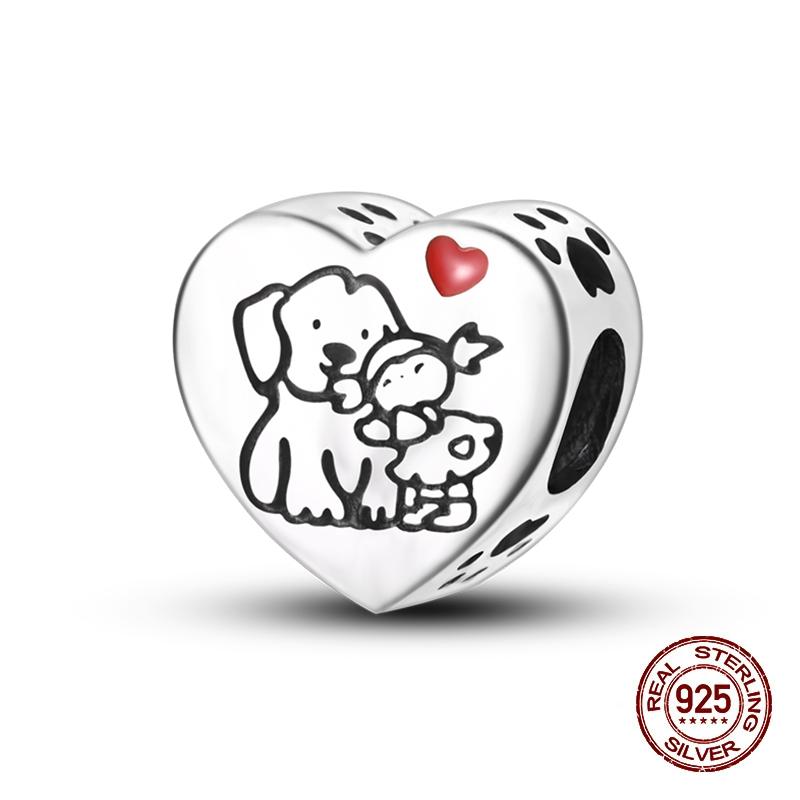 Copper Heart Dog Cat Warm Family Charms Beads Fit 3Mm Original Bracelets Fine Diy Mother'S Day Jewelry Gift