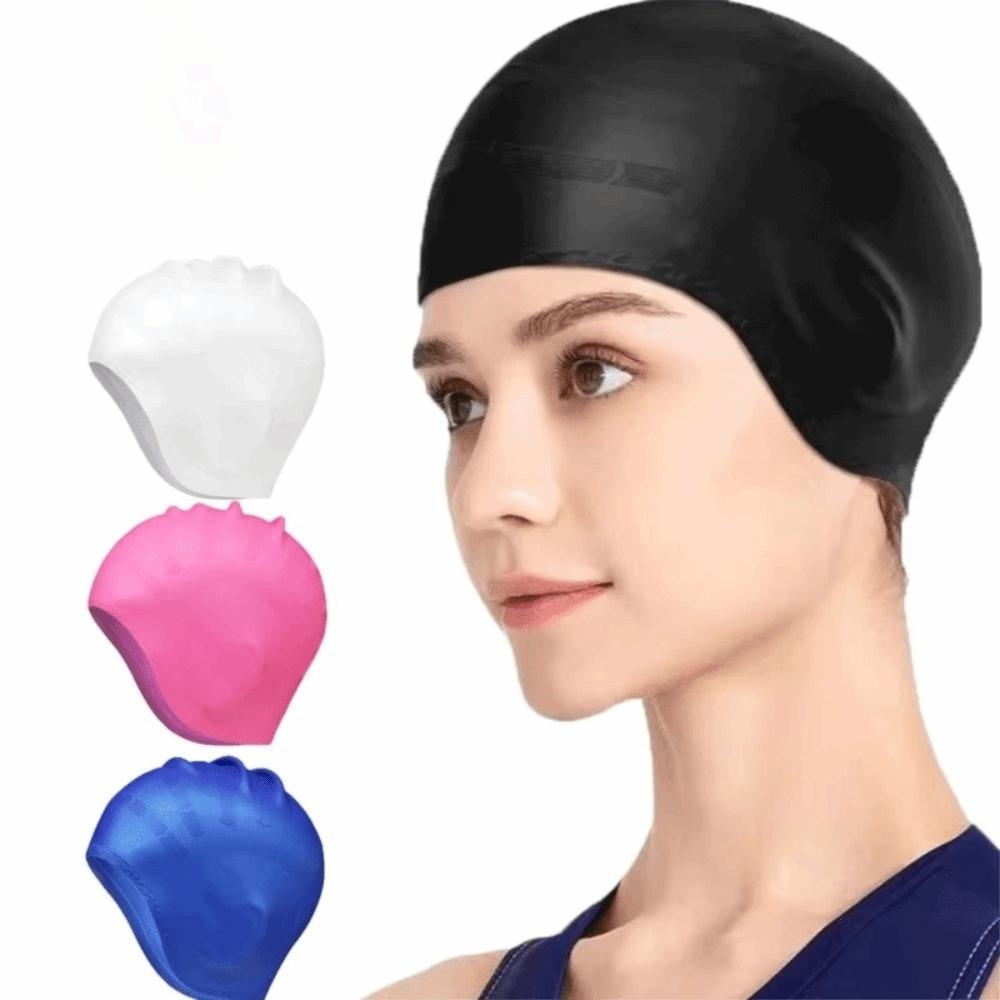 Ear Protection Silicone Swim Cap Ear Pockets Swim Hat Protect Long Hair Swimming Cap Boys