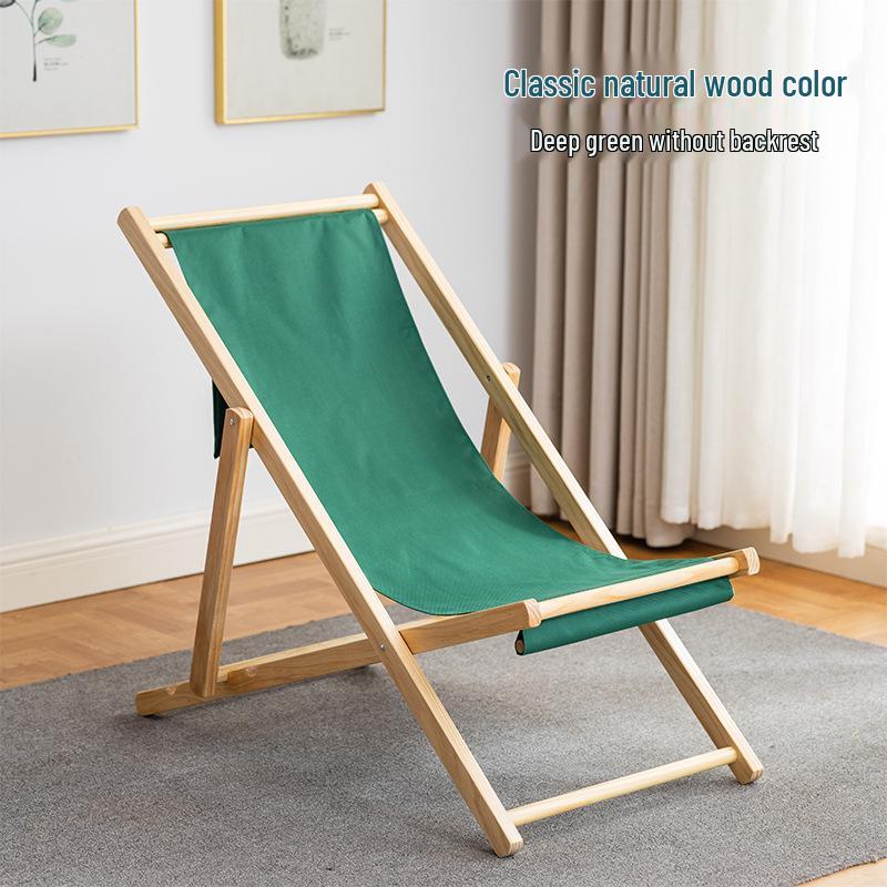 Solid Wood Outdoor Folding Recliner Beach Chair with Canvas for Adults