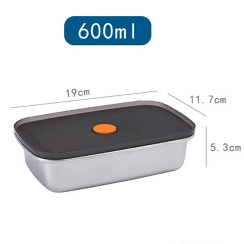 250ML/600ML/1000ML 304 Stainless Steel Bento Lunch Box with Lid Food Containers Fresh-keeping Box Home Leak-Proof Storage Box