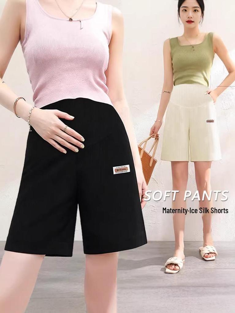 Shorts de Suporte para Maternidade de Alta Elasticidade: Calças de Verão Antiderrapantes, Largas, de Cinco Pontos para Gravidez