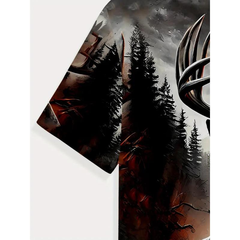 Men's Deer Print T-shirt Sports Short Sleeved Crew Neck T-shirt for Summer Outdoor Fitness Workout Men's Clothing