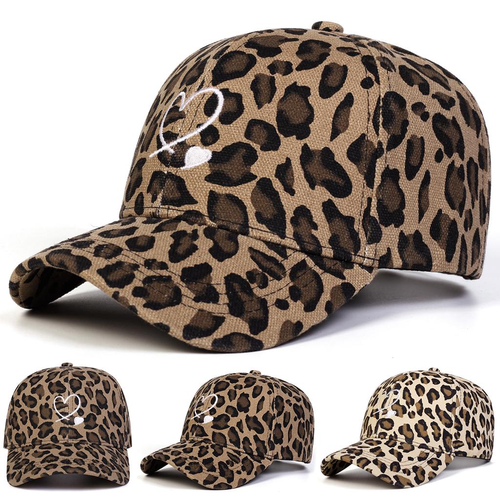 Unisex Leopard Print with Hearts Embroidery Baseball Caps Spring Autumn Outdoor Adjustable Casual Hats Sunscreen Hat Sports Cap