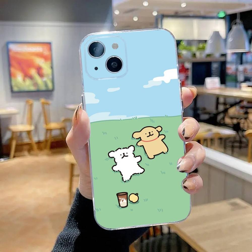 Line Puppy Cute Maltese Phone Case For iPhone 16,15,14,13,12,11 Pro,Max,Plus,X,XS,XR,SE,Mini Transparent Silicone Soft