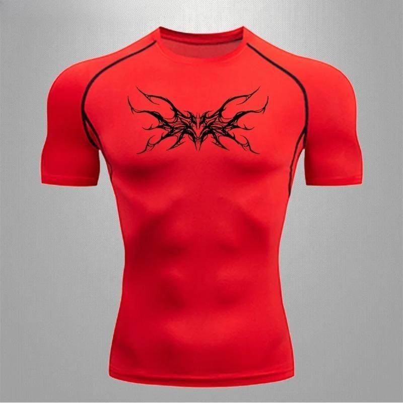 

Man Compression T Shirt Gym Fitness Training Running Quick Drying Fashion Sports Summer Comfortable Stretchy Moisture-Wicking Tight Fit 3XL червоний