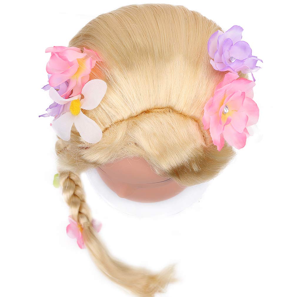 Girls Long Braided Wig with Flowers Cosplay Princess Costume Wig Children's