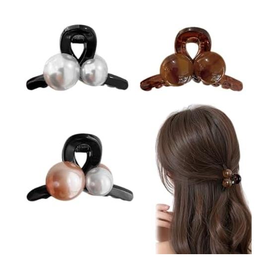 Coolooda Set of 3 Hair Clips, Mini Hair Clips, Stylish, Half-up, Stylish, Hairpins, Accent, Hair Clips, Barrettes, Hair Clips with Small Pearls,