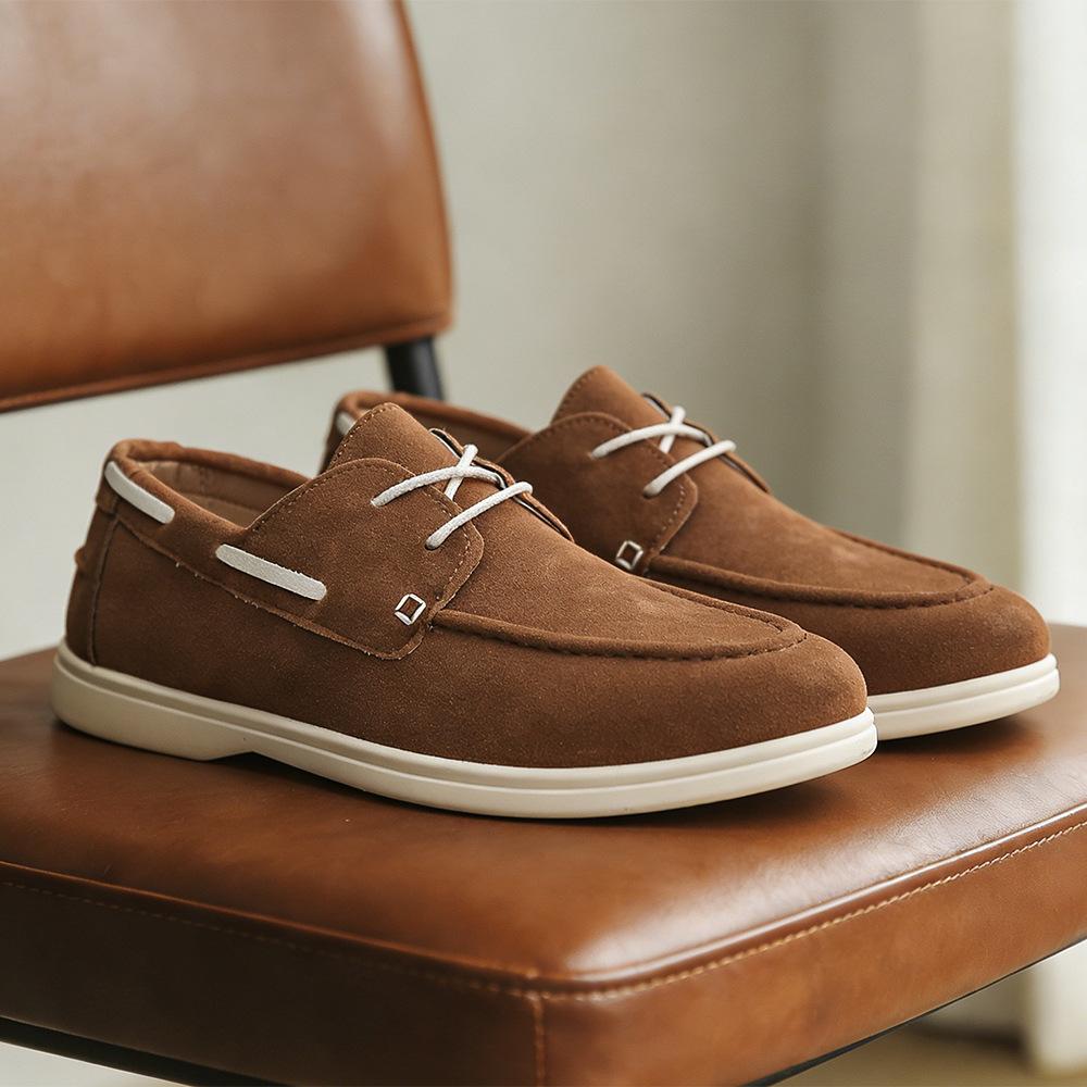 Men'S Pu Leather Driving Moccasins Round Toe Lace-Up Breathable Casual Loafers Soft Sole Low Top Comfortable Shoes Loafers Men