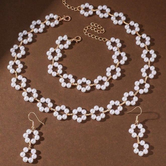 European & American Cross-border French Elegant Retro Pearl Necklace & Bracelet Set