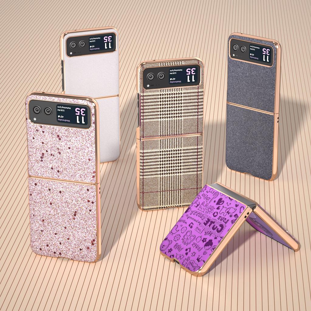 For Motorola Razr 40 5G PU Leather+PC Glitter Phone Case Nano Electroplating Scratch Proof Cover