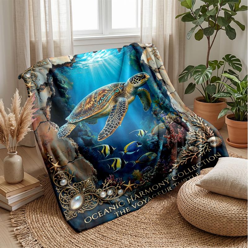 Oceanic Dreamscape Theme Blanket Lightweight Warm Flannel Blanket Decorative Throw Blanket for Home Decoration