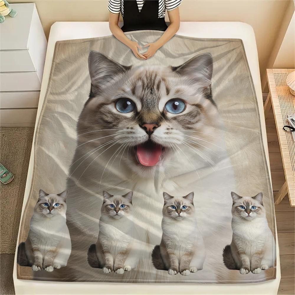 1Pc Lion Cat Himalayan Print Flannel Blanket, High quality Comfortable for All Seasons, Home Decor, Warmth and Comfort, Perfect for Gifts
