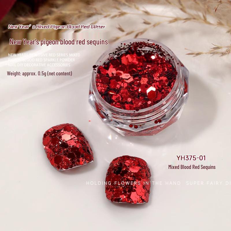 

Ankara Pigeon Blood Red Glitter Nail Art Sequins - Super Flash Crushed Diamond Design