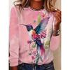 Bird Floral Patterns Graphic 3d Print T-Shirt Women Fashion Casual Oversized Long Sleeve T-shirt Women Clothing Flower Tops Tees