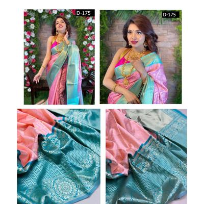 Pink And Firozi Colour Beautifull Rich Pallu & Jacquard Work On All Over Saree