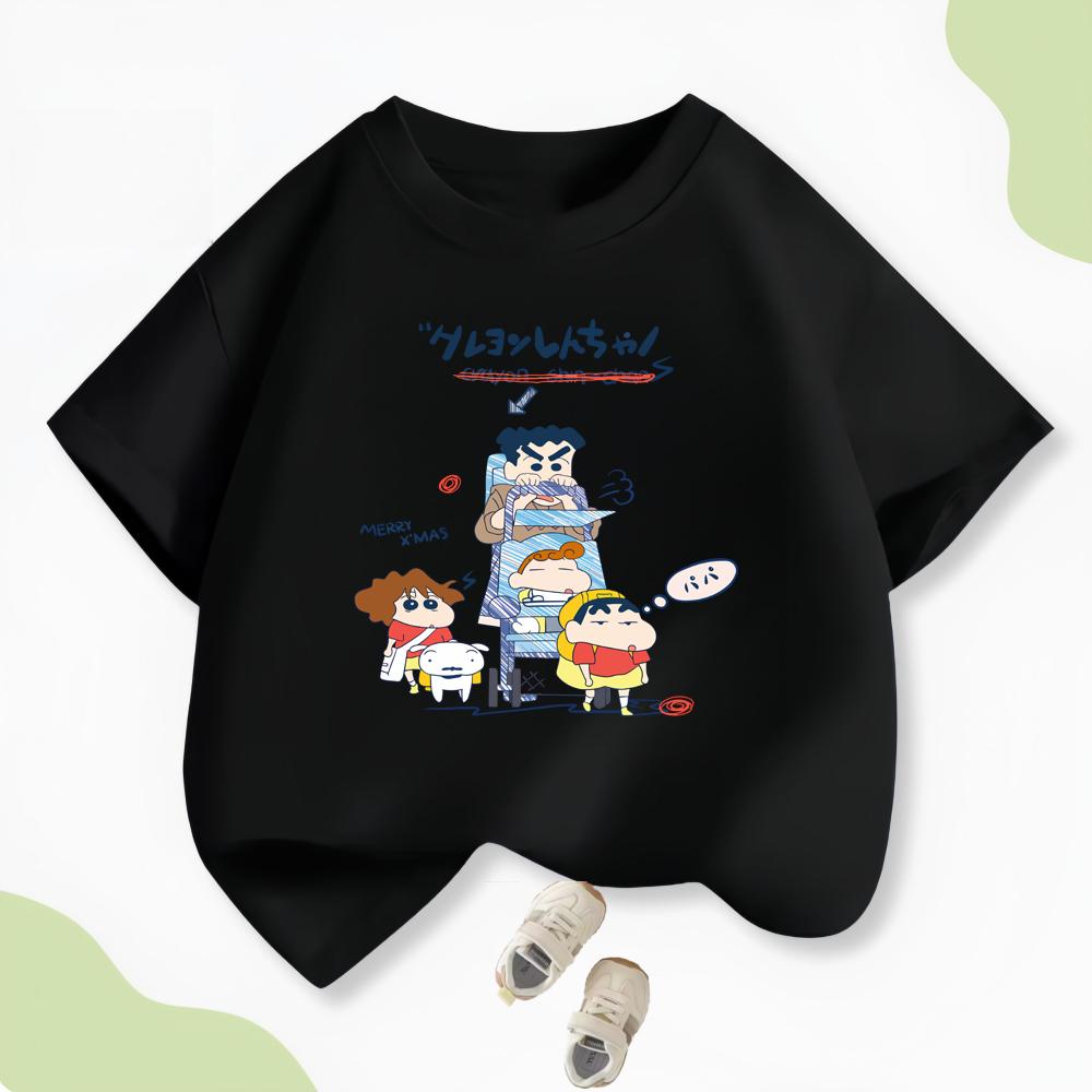 2026 Summer Comic Form Crayon Shinchan Image 100 Cotton Printed Oversize Casual Tshirt Adult Children Parentchild Top y2k