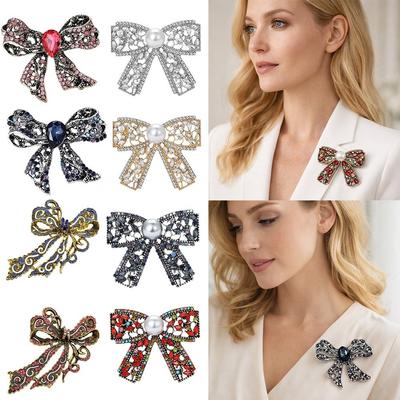 Vintage Bowknot Brooches Rhinestone Decoration Brooches Scarf Adjuster Women Dress Decoration