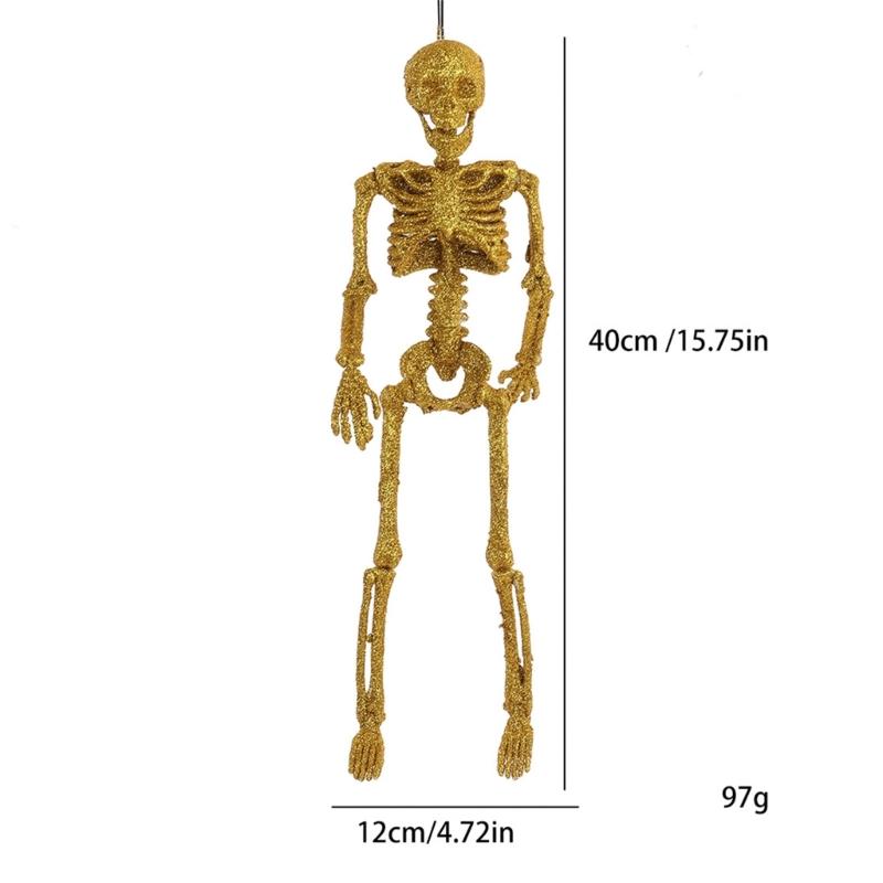 Shimmering Skeleton Hanging Ornament Halloween Skeleton Decorations With Adjustable Joints For Porch Door Window Display