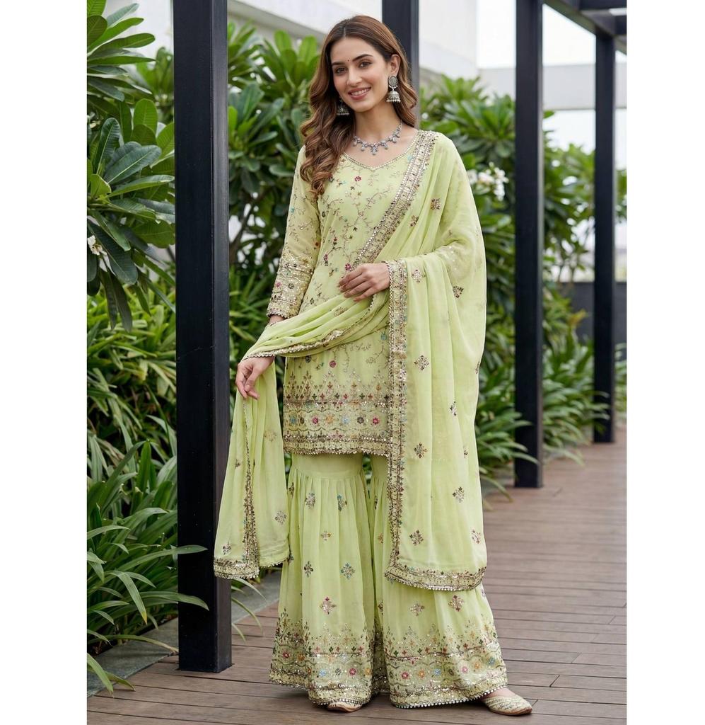 Damen Designer Faux Georgette Sharara Salwar Anzug Indisch Bollywood Partywear Salwar Kameez