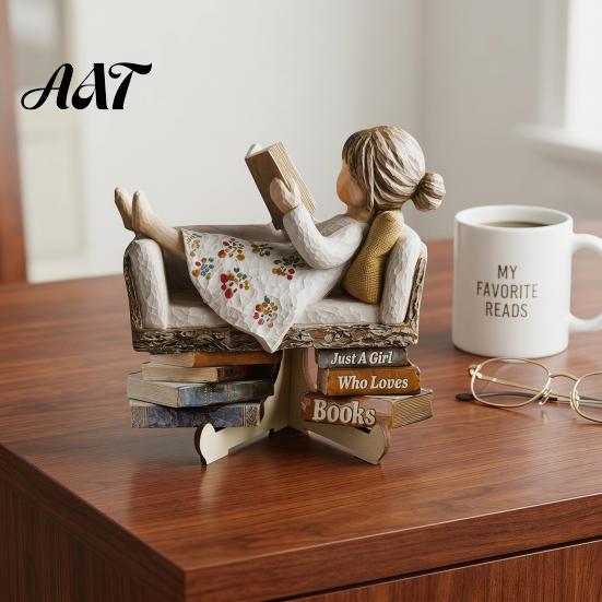Premium Material Decorative Art Wooden Reading Desktop Ornaments for Home Office Decor, Minimalist Figurine, Wear-resistant Crafts Creative