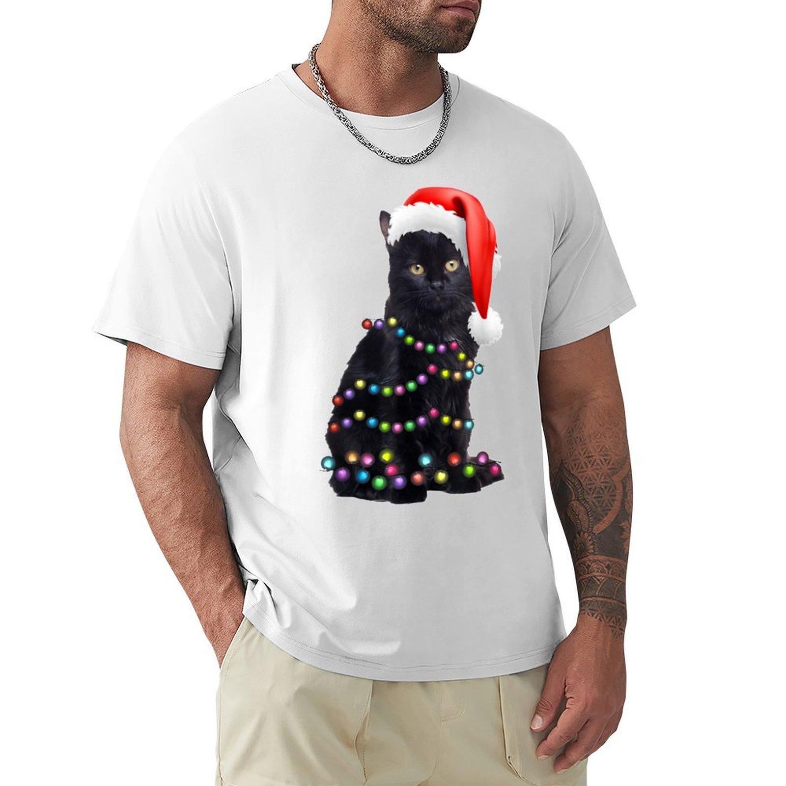 Black Cat christmas light funny cat lover TShirt affliction shirts tshirts personalised mens graphic tshirts hip hop S