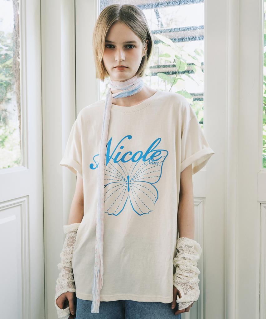 Nigaennikol Nicole Butterfly Sleeve Top_Beige Blue
