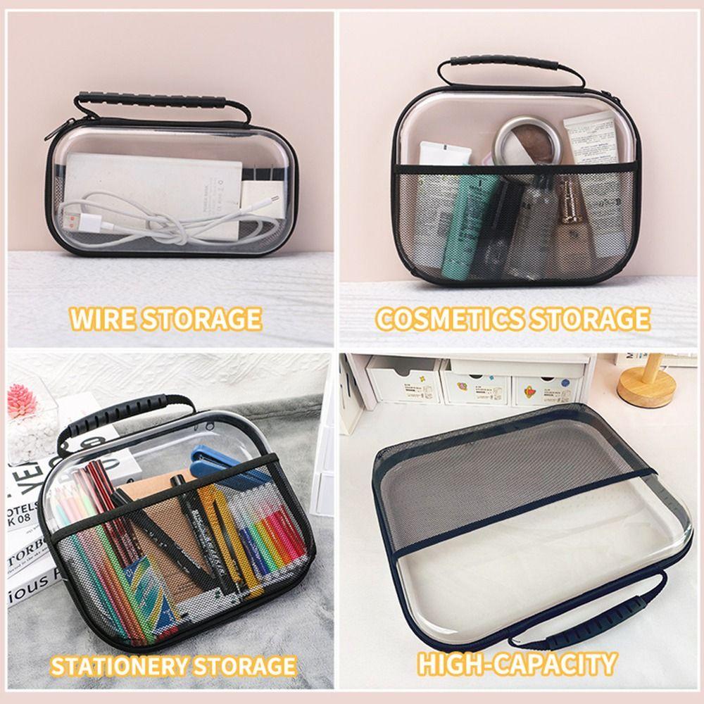 Transparent Clear Travel Storage Case Front Mesh Pocket with Handle Zippered Hard Pouch Large Capacity Portable