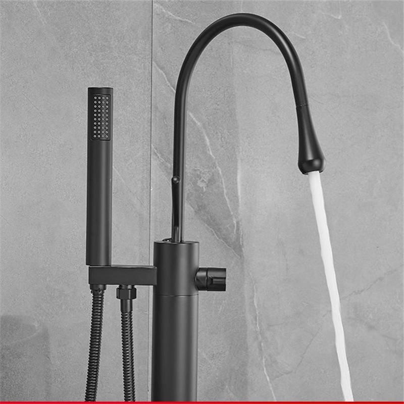 Brass Floor Standing Black Bathroom Bathtub Faucet + Handheld Shower Free Standing Chrome Luxury Grey BathTub Faucet Mixer Taps