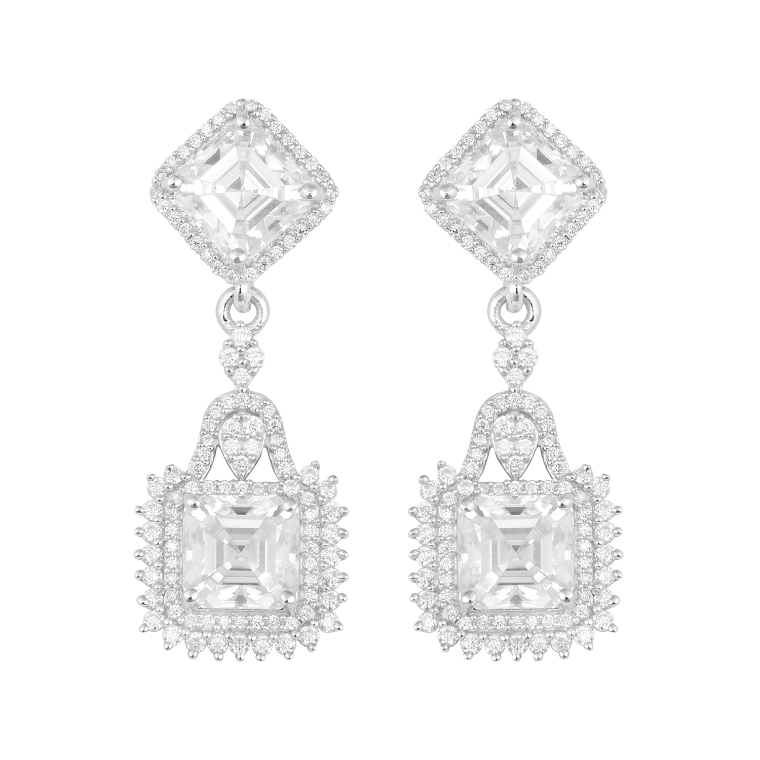 Moissanite Halo Asscher Earrings - 925 Sterling Silver