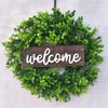 Simulation Wreath Welcome Door Decoration Green Wreath Wooden Sign Pendant