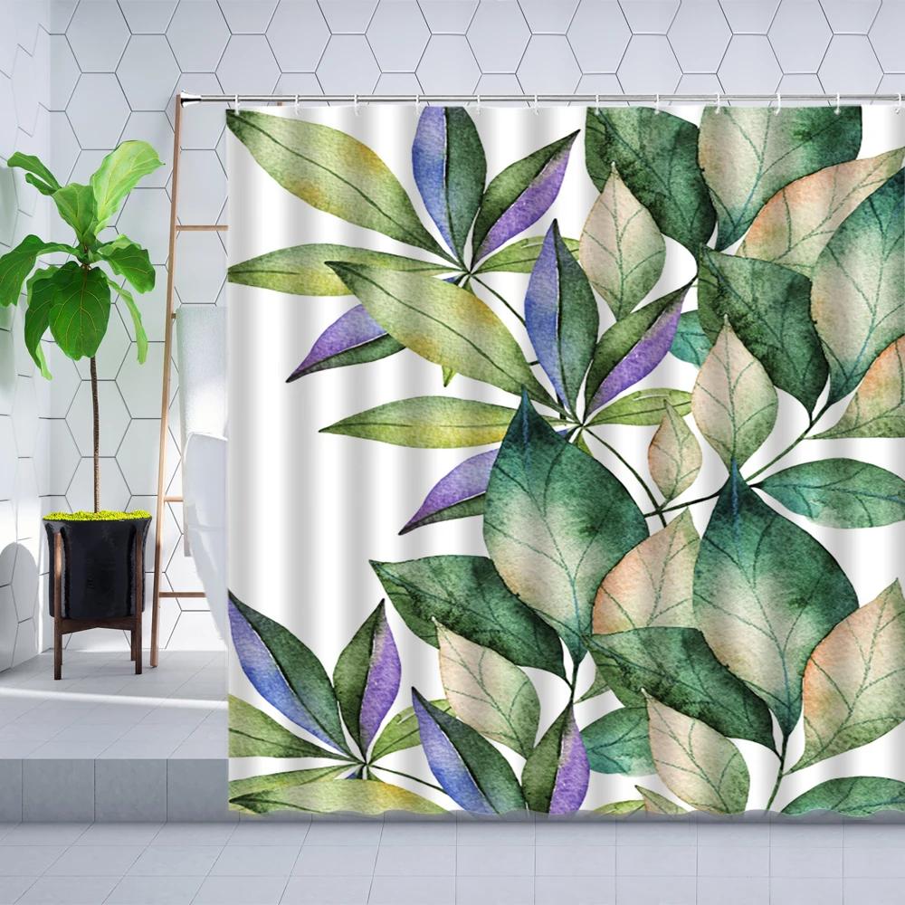Waterproof Bath Curtains Hand Painted Bamboos Leaves Shower Curtain Green Simple Life Home Decorative Bathroom Decor Accessories