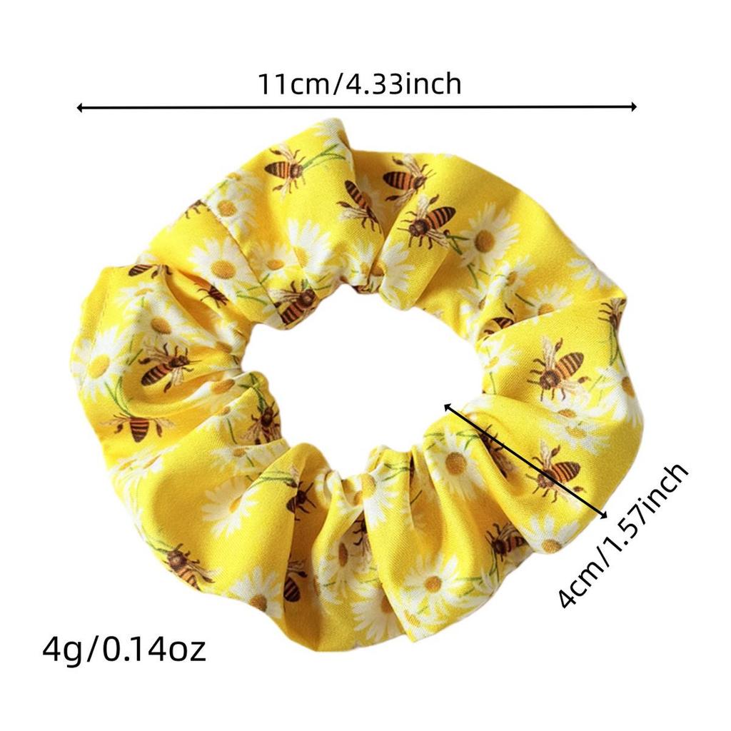 Floral Bee Print Scrunchie: High-Elastic Hair Tie for Women