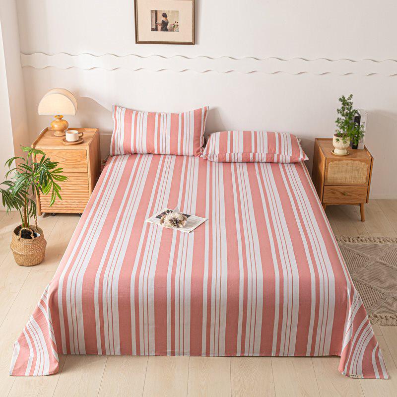 Striped Coarse Cloth Bed Sheet Set: Washable, Skin-Friendly, Cool Mat for Home & Dorm. Available In Single/Double Three-Piece Set.