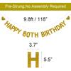Configure HAPPY 80TH BIRTHDAY Banner, Pre-Strung, Gold Glitter Paper Garlands for 80th Birthday Party Decoratiopns Supplies, Letters