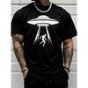Heren T-shirt met UFO Alien Ruimteschip & Straal Grafisch - Korte Mouw Casual T-shirt met Buitenaards Straalpatroon, Vochtregulerend Ademend Stof
