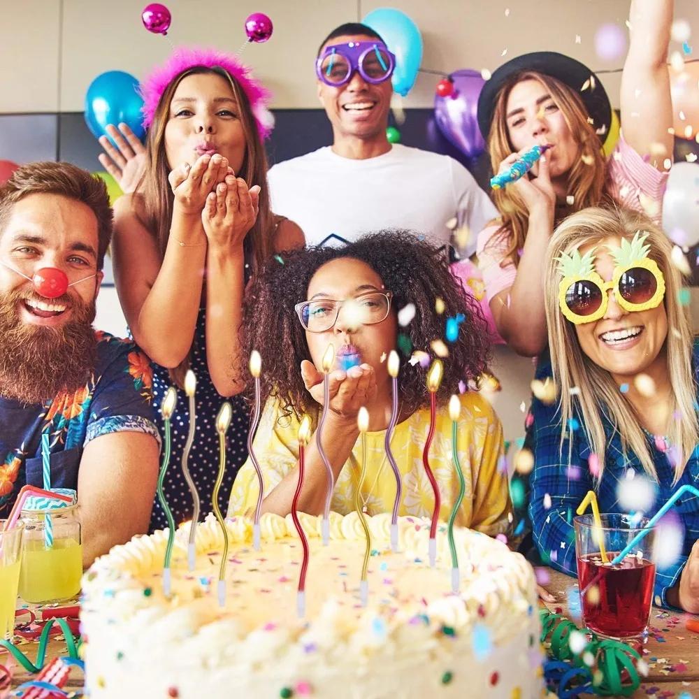 6/12 Stück Geburtstags-Spiral-Kuchenkerzen mit Haltern Lang Dünn Lockig Spiralförmig Metallic Kuchen Geburtstag Hochzeitsfeier Dekoration