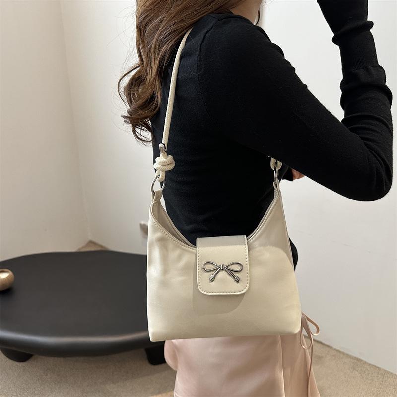 Texture Solid Color Large Capacity 2025 New Bow Summer Casual Fashion Single Shoulder Underarm Crossbody Women's Big Bag