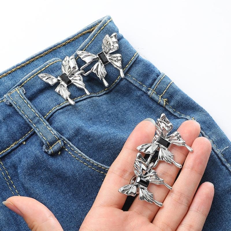 2pcs Nail-free Waist Buckle Butterfly Waist Closing Artifact Adjustable Snap Button Detachable Clothing Pant Jean Sewing