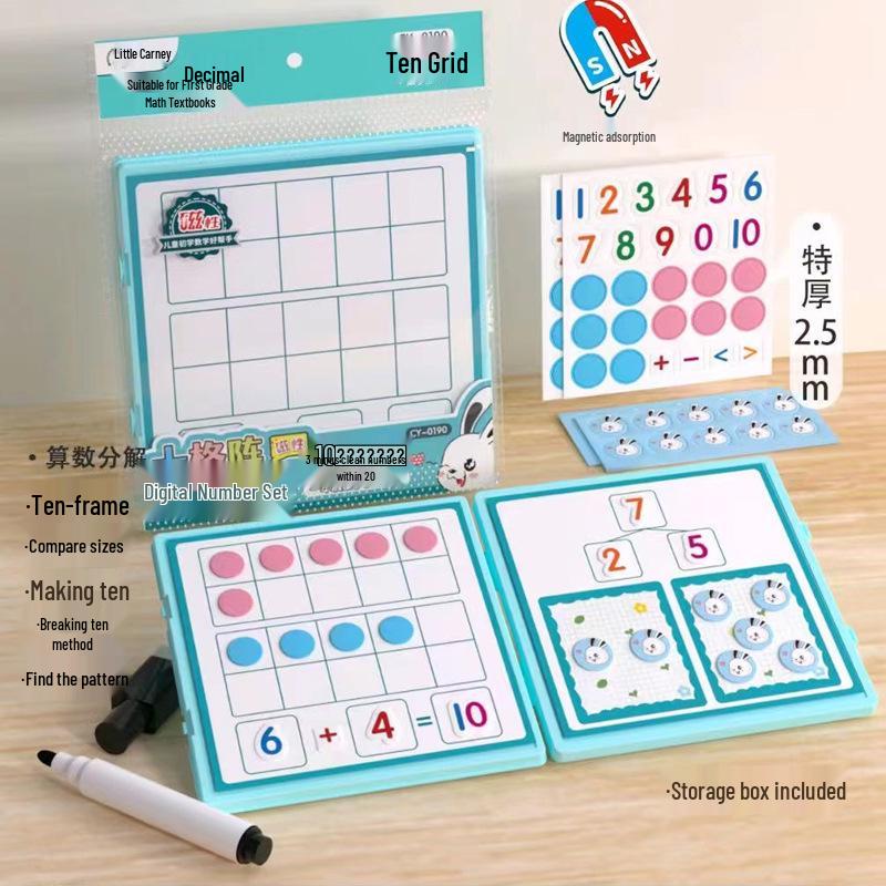 Magnetic First Grade Math Addition & Subtraction Teaching Aids: Ten-Grid Number Sense Stationery for Children Magnetic