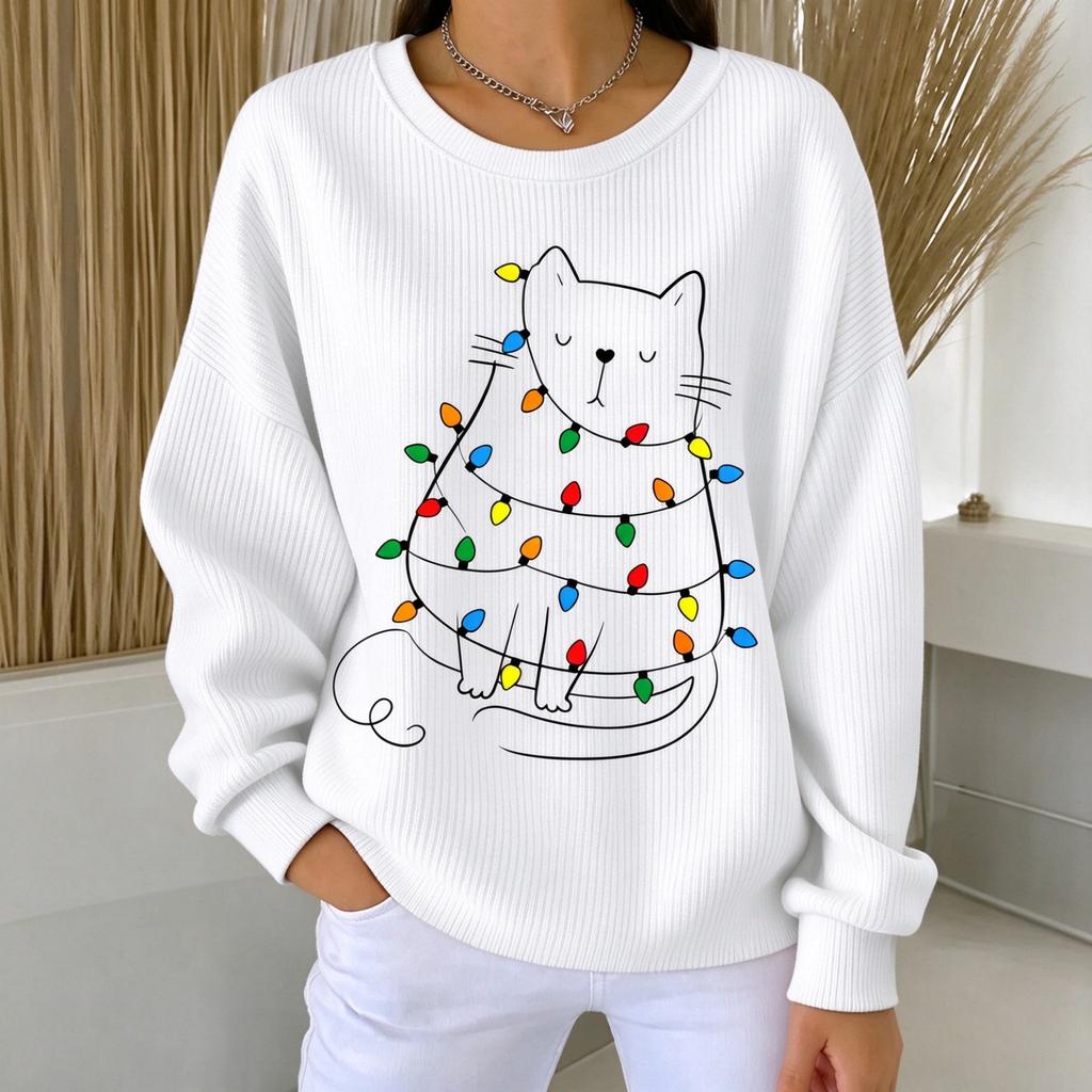 Women's Casual Loose Fit Crewneck Printed Long Sleeve Sweatshirt Pullover Top for Everyday Wear