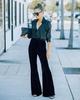 2025 Autumn/Winter Women's Gold Velvet Patchwork High-Waisted Flare Pants