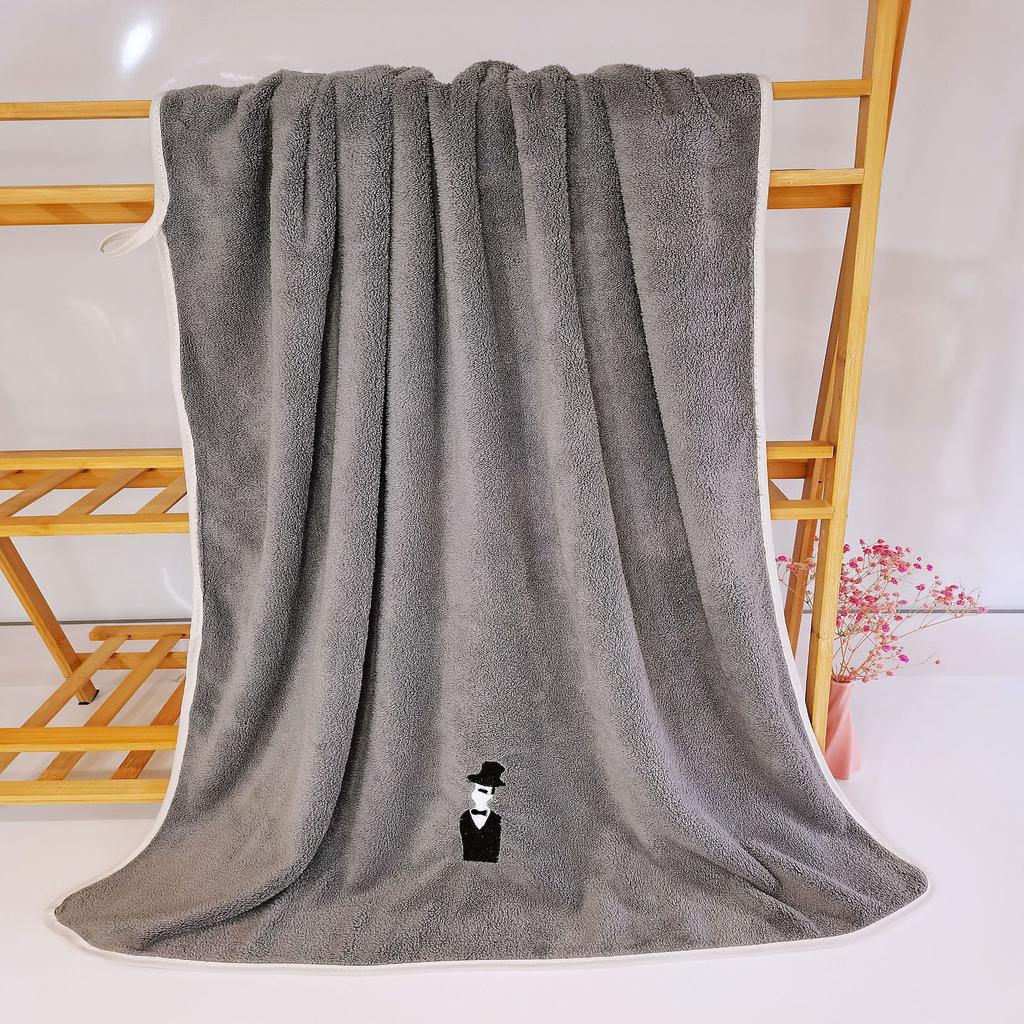 Coral fleece embroidered towel set, home daily absorbent face towel, couple towel cover towel