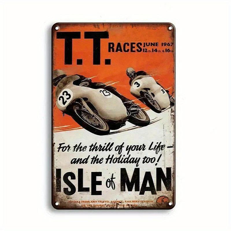 

Mfoever Tin Sign HD Tin Sign Isle Of Man TT Races Vintage Motorcycle Poster Retro Metal Wall Art for Garage Man Cave Decor 20x30
