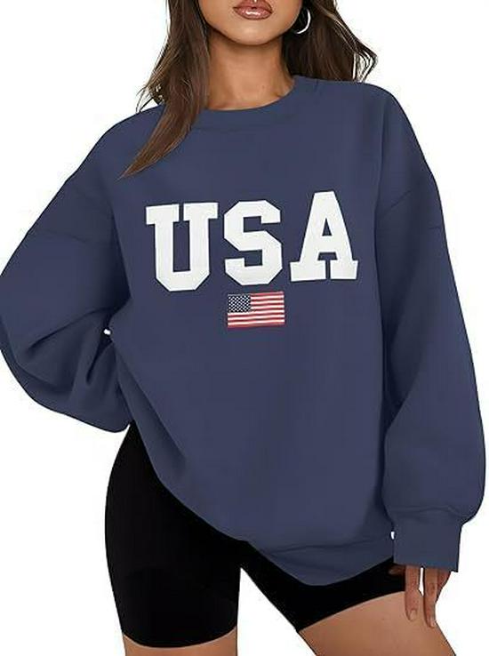 Women's Gothic Harajuku Plus Size Round Neck Hoodie with American Flag Print