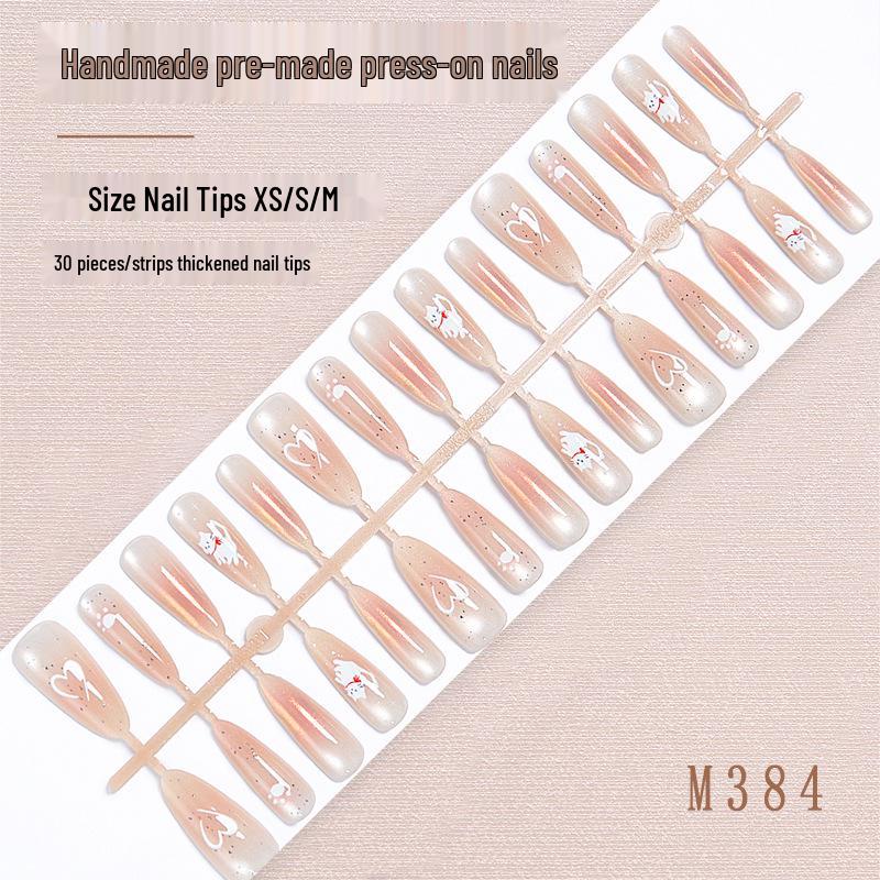 

Cat Eye Nail Tips: Cute Cartoon Kitten Stickers & Finished Nails