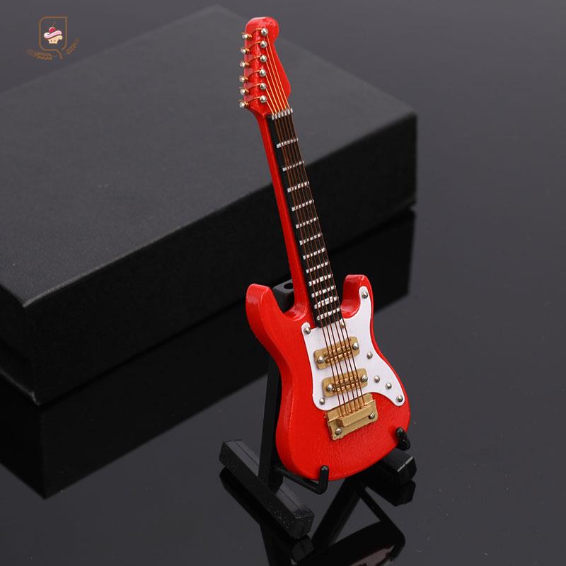 1pc Mini Electric Guitar Wooden Miniature Guitar Model Musical Instrument Guitar Decoration Gift Decor For Bedroom Living Room