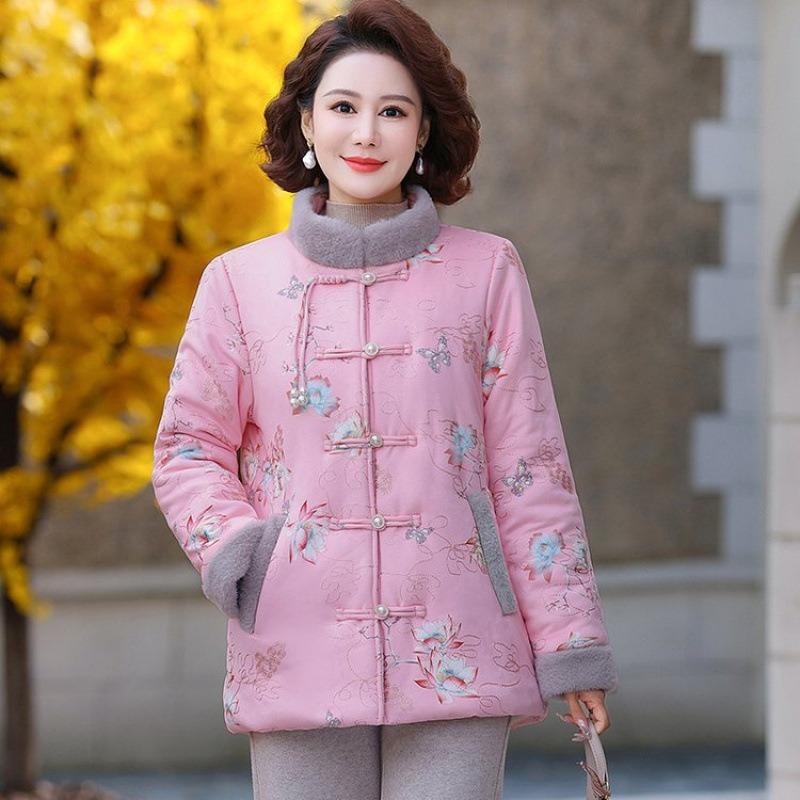 

New cotton-padded jacket thickened cotton-padded jacket winter velvet warm cotton-padded jacket buckle jacket women 5XL [recommended 150-80kg] розовый