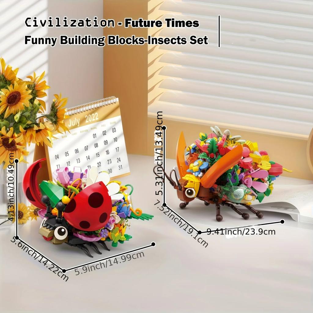 Kreatywne klocki budowlane w kształcie kwiatów i owadów biedronka żuk pszczoła model klocki dekoracja na biurko zabawki DIY dla dzieci prezenty świąteczne